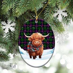 Scottish Urquhart Modern Tartan Christmas Ceramic Ornament - Highland Cows Snow Style - Tartan Christmas Ornaments Scottish Plaid Tartan Plaid - ScotsTee - scotstee.com