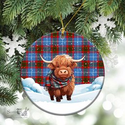 Scottish Pennycook Tartan Christmas Ceramic Ornament - Highland Cows Snow Style - Tartan Christmas Ornaments Scottish Plaid Tartan Plaid - ScotsTee - scotstee.com