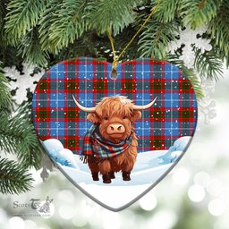 Scottish Pennycook Tartan Christmas Ceramic Ornament - Highland Cows Snow Style - Tartan Christmas Ornaments Scottish Plaid Tartan Plaid - ScotsTee - scotstee.com