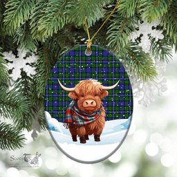 Scottish Robertson Hunting Modern Tartan Christmas Ceramic Ornament - Highland Cows Snow Style - Tartan Christmas Ornaments Scottish Plaid Tartan Plaid - ScotsTee - scotstee.com