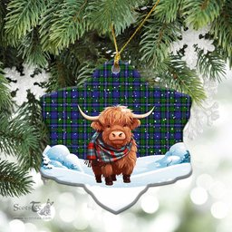 Scottish Robertson Hunting Modern Tartan Christmas Ceramic Ornament - Highland Cows Snow Style - Tartan Christmas Ornaments Scottish Plaid Tartan Plaid - ScotsTee - scotstee.com