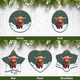 Scottish Scott Green Ancient Tartan Christmas Ceramic Ornament - Highland Cows Snow Style - Tartan Christmas Ornaments Scottish Plaid Tartan Plaid - ScotsTee - scotstee.com