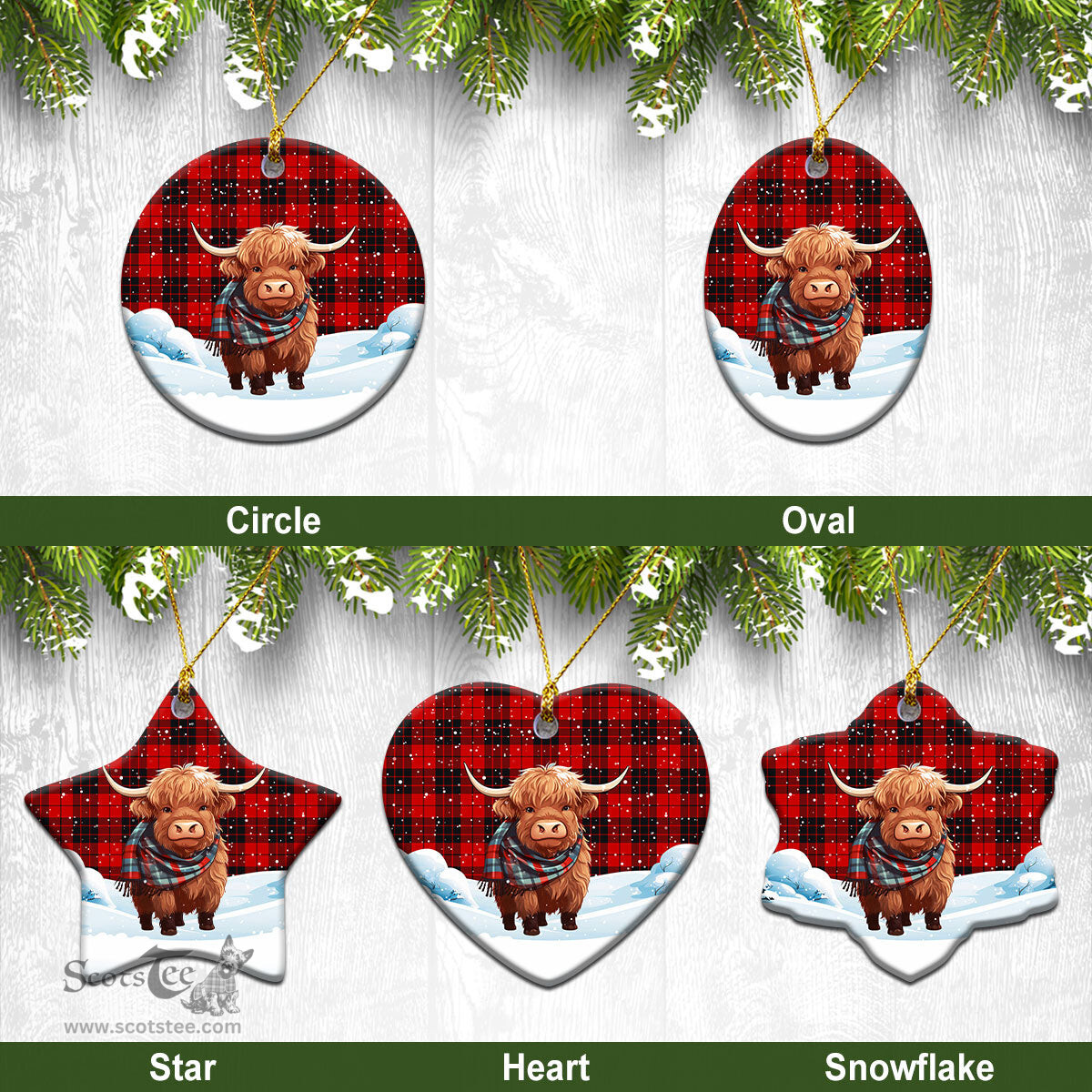 Scottish McLeod of Raasay Tartan Christmas Ceramic Ornament - Highland Cows Snow Style - Tartan Christmas Ornaments Scottish Plaid Tartan Plaid - ScotsTee - scotstee.com