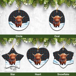 Scottish Renton Tartan Christmas Ceramic Ornament - Highland Cows Snow Style - Tartan Christmas Ornaments Scottish Plaid Tartan Plaid - ScotsTee - scotstee.com