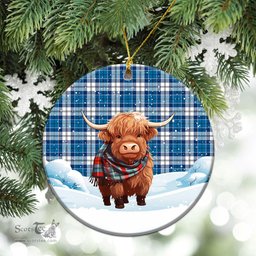 Scottish Roberton Tartan Christmas Ceramic Ornament - Highland Cows Snow Style - Tartan Christmas Ornaments Scottish Plaid Tartan Plaid - ScotsTee - scotstee.com
