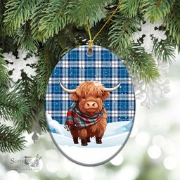 Scottish Roberton Tartan Christmas Ceramic Ornament - Highland Cows Snow Style - Tartan Christmas Ornaments Scottish Plaid Tartan Plaid - ScotsTee - scotstee.com