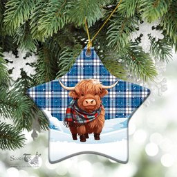 Scottish Roberton Tartan Christmas Ceramic Ornament - Highland Cows Snow Style - Tartan Christmas Ornaments Scottish Plaid Tartan Plaid - ScotsTee - scotstee.com