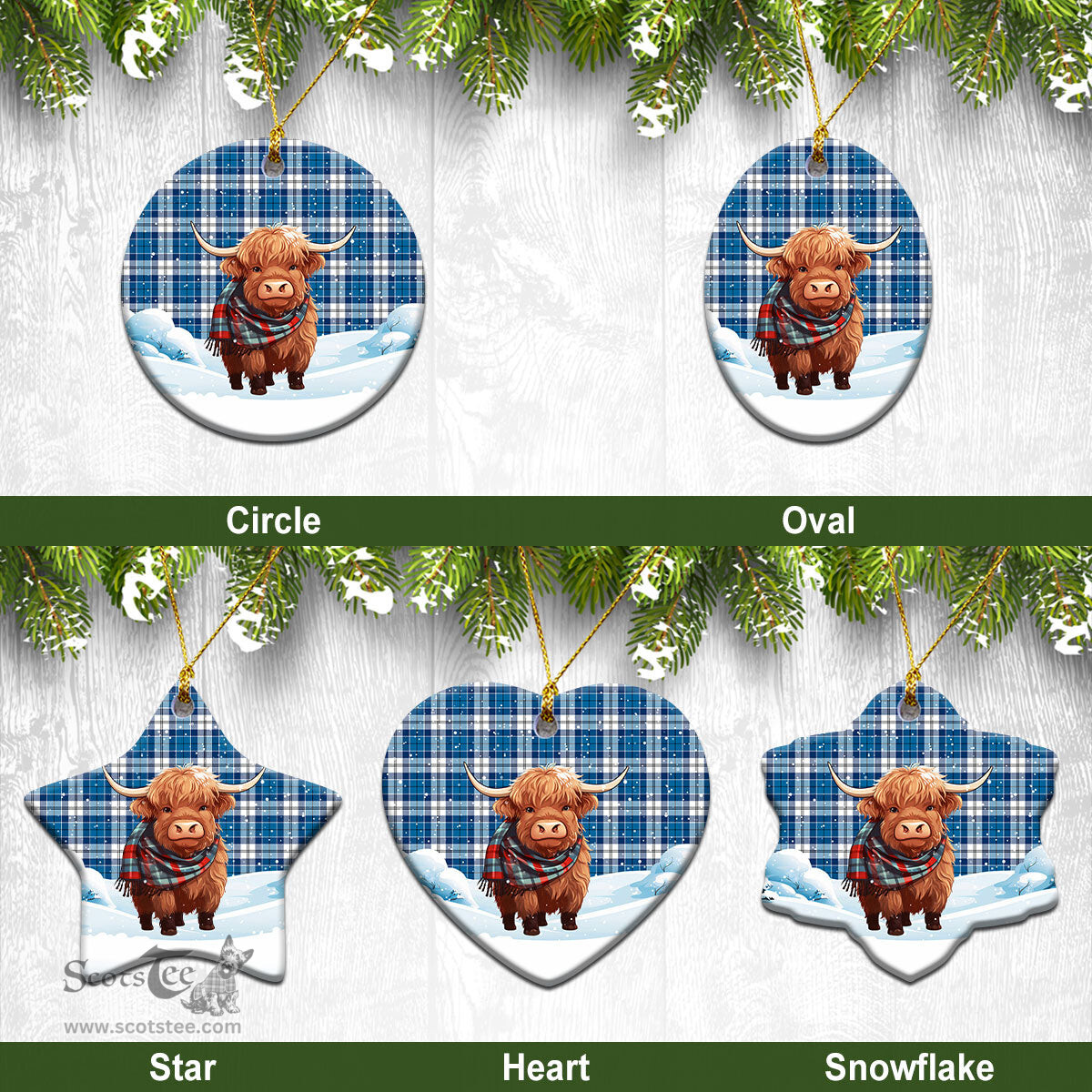 Scottish Roberton Tartan Christmas Ceramic Ornament - Highland Cows Snow Style - Tartan Christmas Ornaments Scottish Plaid Tartan Plaid - ScotsTee - scotstee.com