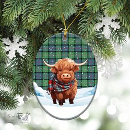 Scottish McThomas Ancient Tartan Christmas Ceramic Ornament - Highland Cows Snow Style - Tartan Christmas Ornaments Scottish Plaid Tartan Plaid - ScotsTee - scotstee.com