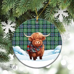 Scottish McThomas Ancient Tartan Christmas Ceramic Ornament - Highland Cows Snow Style - Tartan Christmas Ornaments Scottish Plaid Tartan Plaid - ScotsTee - scotstee.com