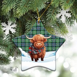 Scottish McThomas Ancient Tartan Christmas Ceramic Ornament - Highland Cows Snow Style - Tartan Christmas Ornaments Scottish Plaid Tartan Plaid - ScotsTee - scotstee.com