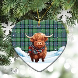 Scottish McThomas Ancient Tartan Christmas Ceramic Ornament - Highland Cows Snow Style - Tartan Christmas Ornaments Scottish Plaid Tartan Plaid - ScotsTee - scotstee.com