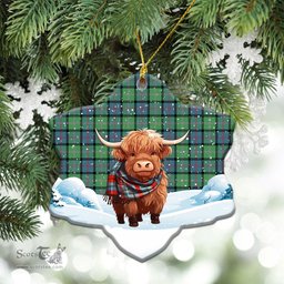Scottish McThomas Ancient Tartan Christmas Ceramic Ornament - Highland Cows Snow Style - Tartan Christmas Ornaments Scottish Plaid Tartan Plaid - ScotsTee - scotstee.com