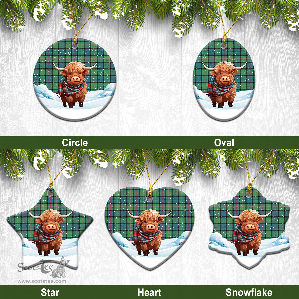 Scottish McThomas Ancient Tartan Christmas Ceramic Ornament - Highland Cows Snow Style - Tartan Christmas Ornaments Scottish Plaid Tartan Plaid - ScotsTee - scotstee.com