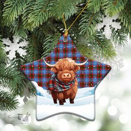 Scottish Spalding Tartan Christmas Ceramic Ornament - Highland Cows Snow Style - Tartan Christmas Ornaments Scottish Plaid Tartan Plaid - ScotsTee - scotstee.com