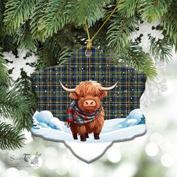 Scottish Scott Green Modern Tartan Christmas Ceramic Ornament - Highland Cows Snow Style - Tartan Christmas Ornaments Scottish Plaid Tartan Plaid - ScotsTee - scotstee.com