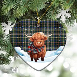 Scottish Scott Green Modern Tartan Christmas Ceramic Ornament - Highland Cows Snow Style - Tartan Christmas Ornaments Scottish Plaid Tartan Plaid - ScotsTee - scotstee.com