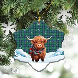 Scottish Shaw Ancient Tartan Christmas Ceramic Ornament - Highland Cows Snow Style - Tartan Christmas Ornaments Scottish Plaid Tartan Plaid - ScotsTee - scotstee.com