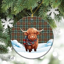 Scottish Thomson Hunting Modern Tartan Christmas Ceramic Ornament - Highland Cows Snow Style - Tartan Christmas Ornaments Scottish Plaid Tartan Plaid - ScotsTee - scotstee.com