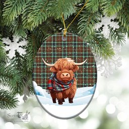 Scottish Thomson Hunting Modern Tartan Christmas Ceramic Ornament - Highland Cows Snow Style - Tartan Christmas Ornaments Scottish Plaid Tartan Plaid - ScotsTee - scotstee.com