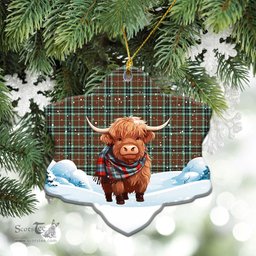 Scottish Thomson Hunting Modern Tartan Christmas Ceramic Ornament - Highland Cows Snow Style - Tartan Christmas Ornaments Scottish Plaid Tartan Plaid - ScotsTee - scotstee.com