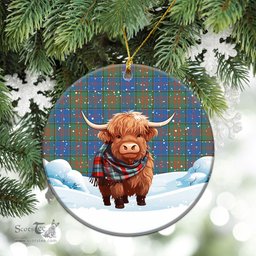 Scottish Stewart of Appin Hunting Ancient Tartan Christmas Ceramic Ornament - Highland Cows Snow Style - Tartan Christmas Ornaments Scottish Plaid Tartan Plaid - ScotsTee - scotstee.com