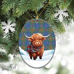 Scottish Stewart of Appin Hunting Ancient Tartan Christmas Ceramic Ornament - Highland Cows Snow Style - Tartan Christmas Ornaments Scottish Plaid Tartan Plaid - ScotsTee - scotstee.com