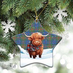 Scottish Stewart of Appin Hunting Ancient Tartan Christmas Ceramic Ornament - Highland Cows Snow Style - Tartan Christmas Ornaments Scottish Plaid Tartan Plaid - ScotsTee - scotstee.com