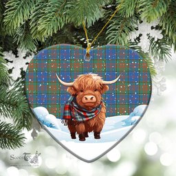 Scottish Stewart of Appin Hunting Ancient Tartan Christmas Ceramic Ornament - Highland Cows Snow Style - Tartan Christmas Ornaments Scottish Plaid Tartan Plaid - ScotsTee - scotstee.com