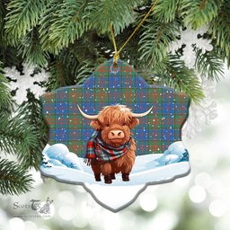 Scottish Stewart of Appin Hunting Ancient Tartan Christmas Ceramic Ornament - Highland Cows Snow Style - Tartan Christmas Ornaments Scottish Plaid Tartan Plaid - ScotsTee - scotstee.com
