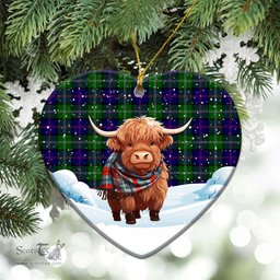 Scottish McThomas Modern Tartan Christmas Ceramic Ornament - Highland Cows Snow Style - Tartan Christmas Ornaments Scottish Plaid Tartan Plaid - ScotsTee - scotstee.com