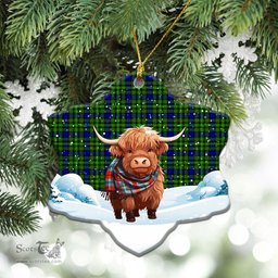 Scottish Rollo Modern Tartan Christmas Ceramic Ornament - Highland Cows Snow Style - Tartan Christmas Ornaments Scottish Plaid Tartan Plaid - ScotsTee - scotstee.com