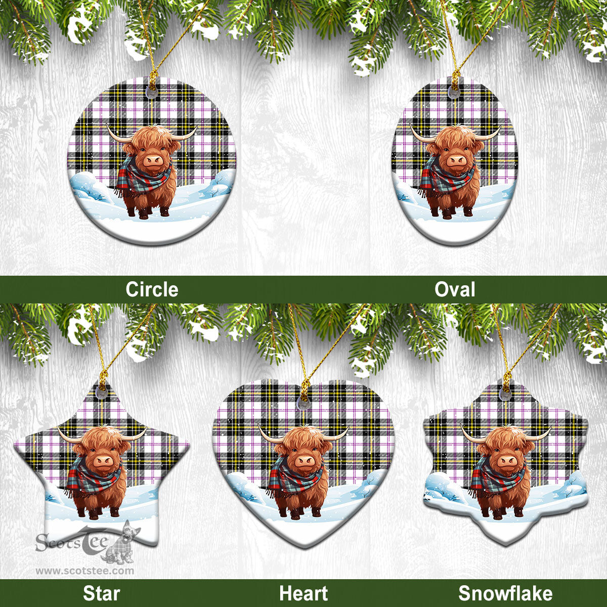 Scottish McPherson Dress Modern Tartan Christmas Ceramic Ornament - Highland Cows Snow Style - Tartan Christmas Ornaments Scottish Plaid Tartan Plaid - ScotsTee - scotstee.com