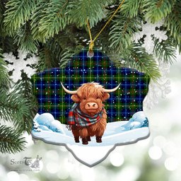 Scottish Smith Modern Tartan Christmas Ceramic Ornament - Highland Cows Snow Style - Tartan Christmas Ornaments Scottish Plaid Tartan Plaid - ScotsTee - scotstee.com