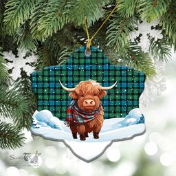 Scottish Rollo Ancient Tartan Christmas Ceramic Ornament - Highland Cows Snow Style - Tartan Christmas Ornaments Scottish Plaid Tartan Plaid - ScotsTee - scotstee.com
