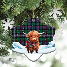 Scottish Mitchell Modern Tartan Christmas Ceramic Ornament - Highland Cows Snow Style - Tartan Christmas Ornaments Scottish Plaid Tartan Plaid - ScotsTee - scotstee.com