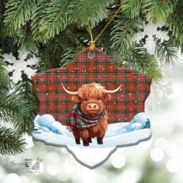 Scottish McPherson Weathered Tartan Christmas Ceramic Ornament - Highland Cows Snow Style - Tartan Christmas Ornaments Scottish Plaid Tartan Plaid - ScotsTee - scotstee.com