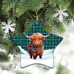 Scottish Urquhart Ancient Tartan Christmas Ceramic Ornament - Highland Cows Snow Style - Tartan Christmas Ornaments Scottish Plaid Tartan Plaid - ScotsTee - scotstee.com
