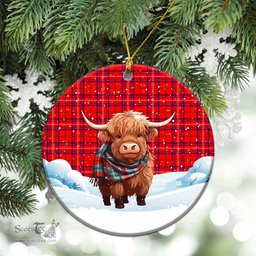 Scottish Rose Modern Tartan Christmas Ceramic Ornament - Highland Cows Snow Style - Tartan Christmas Ornaments Scottish Plaid Tartan Plaid - ScotsTee - scotstee.com