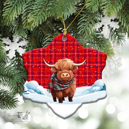Scottish Rose Modern Tartan Christmas Ceramic Ornament - Highland Cows Snow Style - Tartan Christmas Ornaments Scottish Plaid Tartan Plaid - ScotsTee - scotstee.com