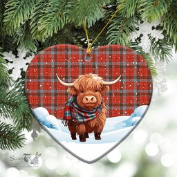 Scottish Robertson Weathered Tartan Christmas Ceramic Ornament - Highland Cows Snow Style - Tartan Christmas Ornaments Scottish Plaid Tartan Plaid - ScotsTee - scotstee.com