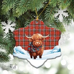 Scottish Robertson Weathered Tartan Christmas Ceramic Ornament - Highland Cows Snow Style - Tartan Christmas Ornaments Scottish Plaid Tartan Plaid - ScotsTee - scotstee.com