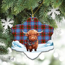 Scottish Newton Tartan Christmas Ceramic Ornament - Highland Cows Snow Style - Tartan Christmas Ornaments Scottish Plaid Tartan Plaid - ScotsTee - scotstee.com
