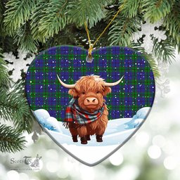 Scottish Strachan Tartan Christmas Ceramic Ornament - Highland Cows Snow Style - Tartan Christmas Ornaments Scottish Plaid Tartan Plaid - ScotsTee - scotstee.com