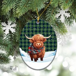 Scottish Spottiswood Tartan Christmas Ceramic Ornament - Highland Cows Snow Style - Tartan Christmas Ornaments Scottish Plaid Tartan Plaid - ScotsTee - scotstee.com