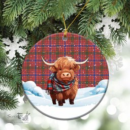 Scottish McRae Ancient Tartan Christmas Ceramic Ornament - Highland Cows Snow Style - Tartan Christmas Ornaments Scottish Plaid Tartan Plaid - ScotsTee - scotstee.com