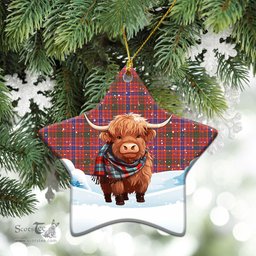 Scottish McRae Ancient Tartan Christmas Ceramic Ornament - Highland Cows Snow Style - Tartan Christmas Ornaments Scottish Plaid Tartan Plaid - ScotsTee - scotstee.com