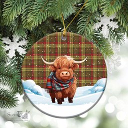 Scottish McMillan Old Weathered Tartan Christmas Ceramic Ornament - Highland Cows Snow Style - Tartan Christmas Ornaments Scottish Plaid Tartan Plaid - ScotsTee - scotstee.com
