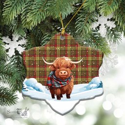 Scottish McMillan Old Weathered Tartan Christmas Ceramic Ornament - Highland Cows Snow Style - Tartan Christmas Ornaments Scottish Plaid Tartan Plaid - ScotsTee - scotstee.com