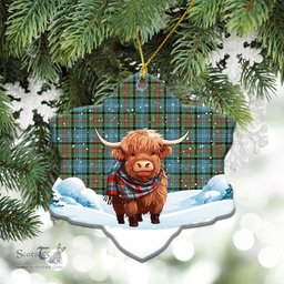 Scottish Paisley District Tartan Christmas Ceramic Ornament - Highland Cows Snow Style - Tartan Christmas Ornaments Scottish Plaid Tartan Plaid - ScotsTee - scotstee.com